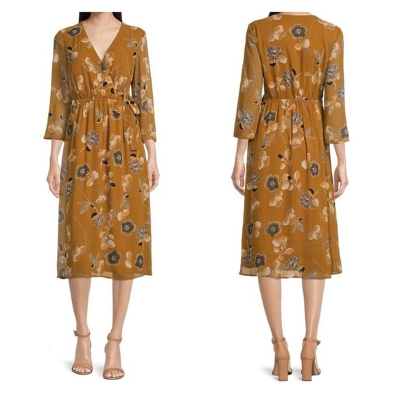 Calvin Klein Floral Midi Dress - Brown and Black - Picture 1 of 9